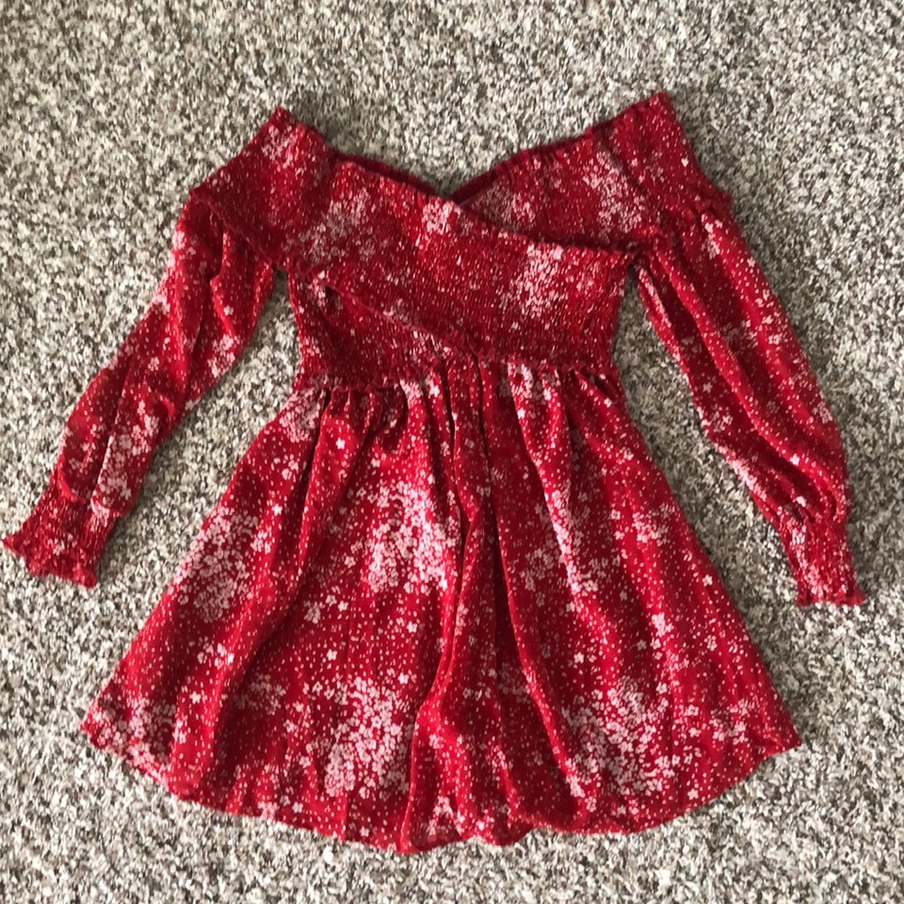 Cute off the shoulder, smocked red dress